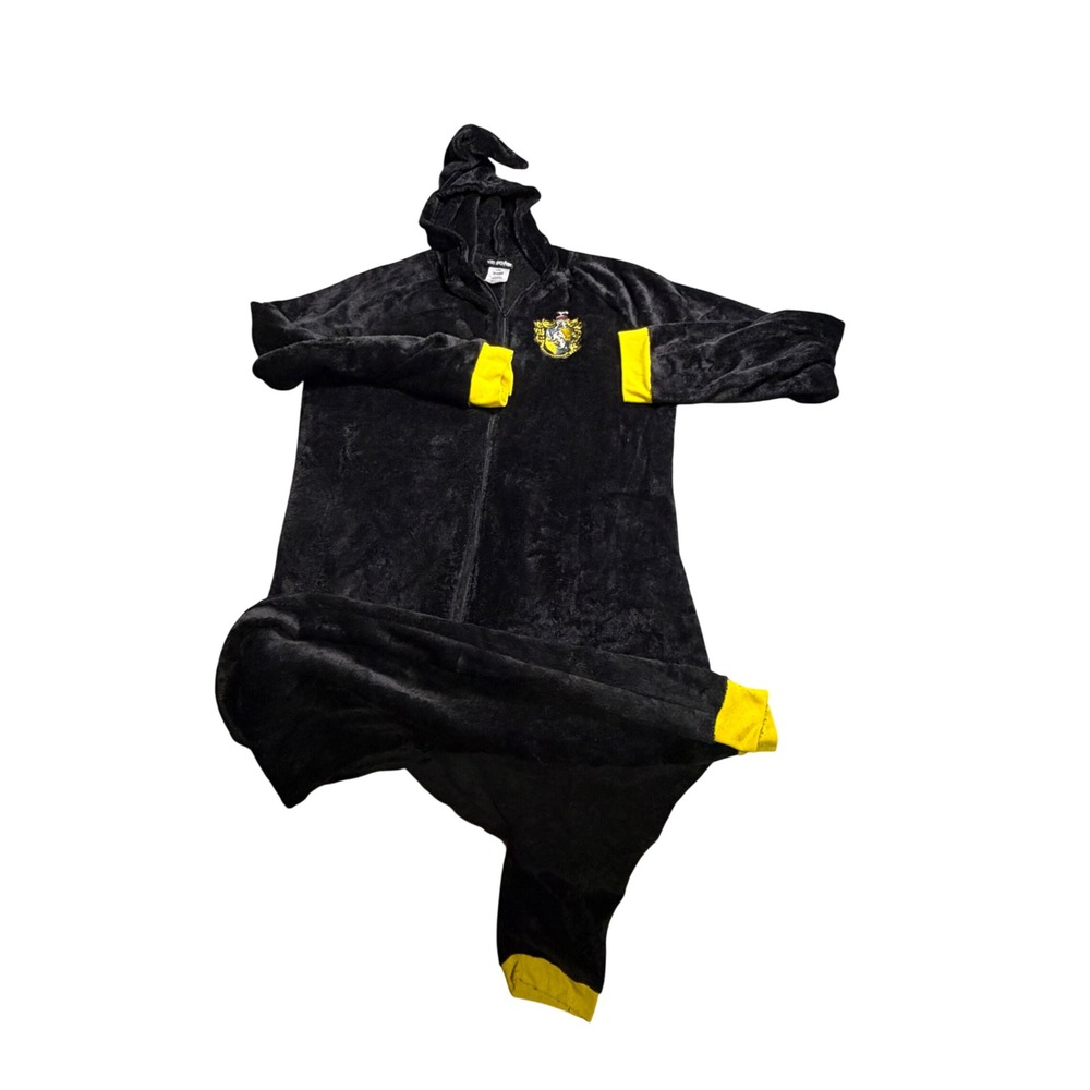 Harry Potter Hufflepuff Union Suit Adult L/XL Black Yellow Fleece Hooded PJ